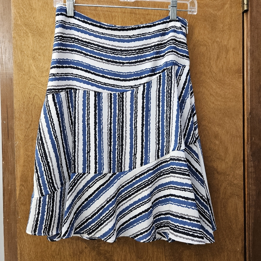 NWT LOFT Striped Blue, Black and White Flounce Skirt - Picture 4 of 12